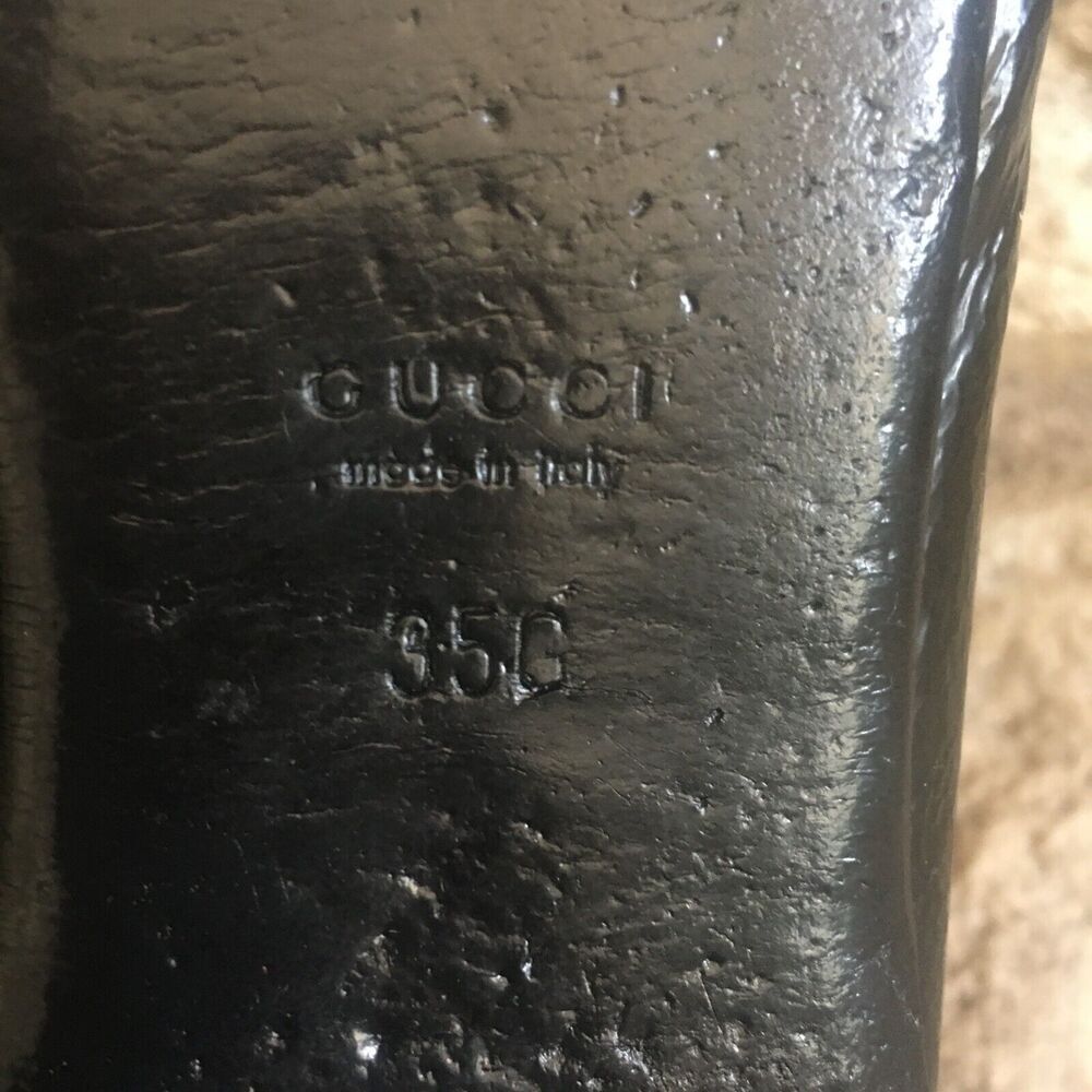 GUCCI Black Patent Leather Ballet Ballerina Flats Shoes Tie Bow Bamboo Toggle 35 - Picture 7 of 7